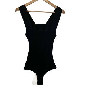 Olivaceous‎ Size S Ribbed Bodysuit Square Neck Cutout Back Thong Black Stretchy